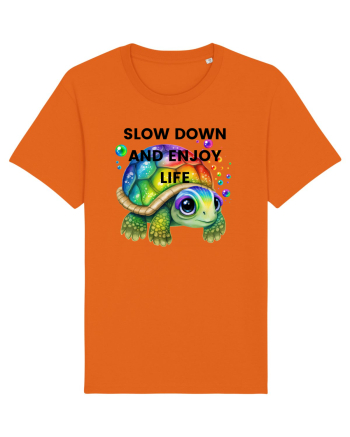 Broasca testoasa pictata in acuarela cu mesajul  Slow Down and Enjoy Life Bright Orange