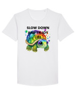 Broasca testoasa pictata in acuarela cu mesajul  Slow Down and Enjoy Life Tricou mânecă scurtă guler larg Bărbat Skater
