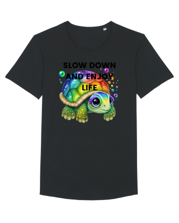 Broasca testoasa pictata in acuarela cu mesajul  Slow Down and Enjoy Life Black