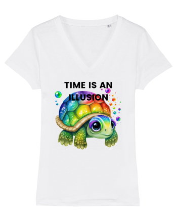 Broasca testoasa pictata in acuarela cu mesajul  Time is an Illusion White