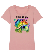 Broasca testoasa pictata in acuarela cu mesajul  Time is an Illusion Tricou mânecă scurtă guler larg fitted Damă Expresser