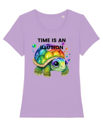 Broasca testoasa pictata in acuarela cu mesajul  Time is an Illusion Lavender Dawn