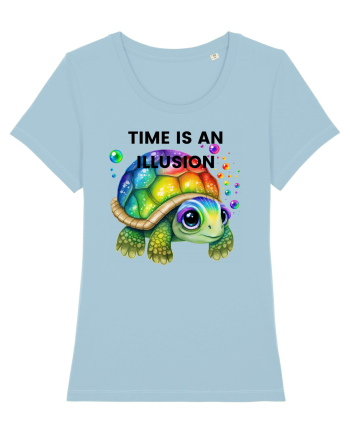 Broasca testoasa pictata in acuarela cu mesajul  Time is an Illusion Sky Blue