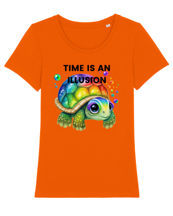 Broasca testoasa pictata in acuarela cu mesajul  Time is an Illusion Bright Orange