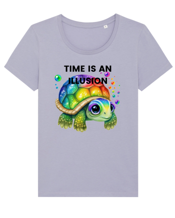 Broasca testoasa pictata in acuarela cu mesajul  Time is an Illusion Lavender