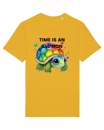 Broasca testoasa pictata in acuarela cu mesajul  Time is an Illusion Spectra Yellow