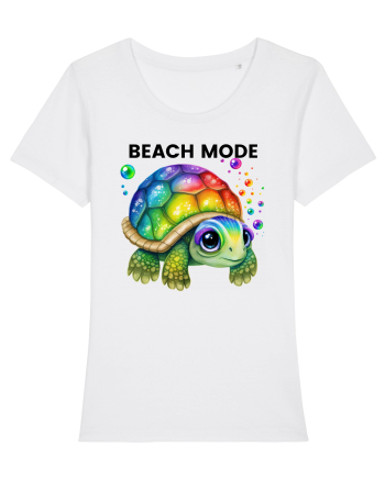 Broasca testoasa pictata in acuarela cu mesajul  Beach Mode White