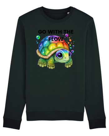 Broasca testoasa pictata in acuarela cu mesajul  Go with the Flow Black