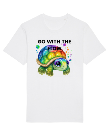 Broasca testoasa pictata in acuarela cu mesajul  Go with the Flow White