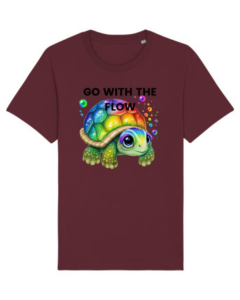 Broasca testoasa pictata in acuarela cu mesajul  Go with the Flow Burgundy