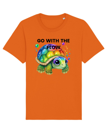 Broasca testoasa pictata in acuarela cu mesajul  Go with the Flow Bright Orange