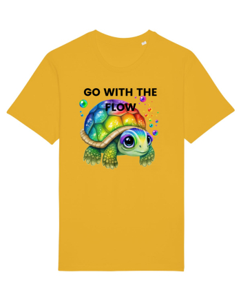 Broasca testoasa pictata in acuarela cu mesajul  Go with the Flow Spectra Yellow