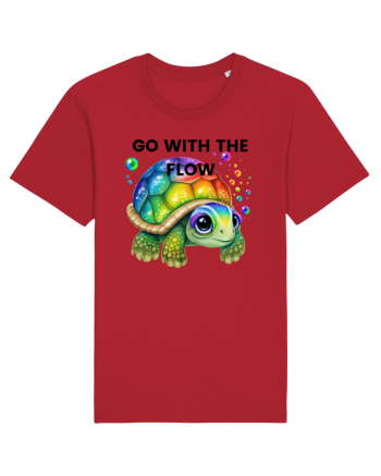Broasca testoasa pictata in acuarela cu mesajul  Go with the Flow Red