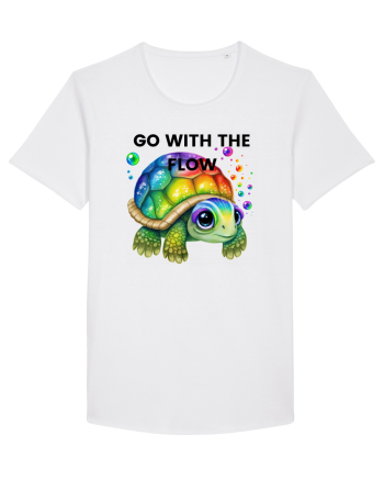 Broasca testoasa pictata in acuarela cu mesajul  Go with the Flow White