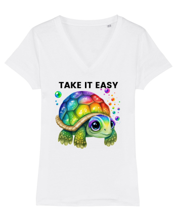 Broasca testoasa pictata in acuarela cu mesajul  Take it Easy White