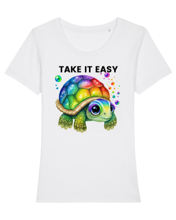 Broasca testoasa pictata in acuarela cu mesajul  Take it Easy White