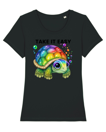 Broasca testoasa pictata in acuarela cu mesajul  Take it Easy Black