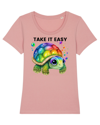 Broasca testoasa pictata in acuarela cu mesajul  Take it Easy Canyon Pink