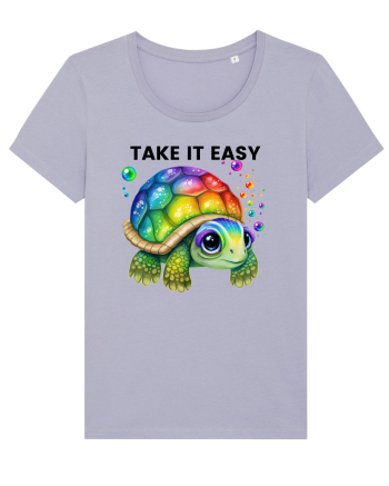 Broasca testoasa pictata in acuarela cu mesajul  Take it Easy Lavender