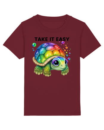 Broasca testoasa pictata in acuarela cu mesajul  Take it Easy Burgundy