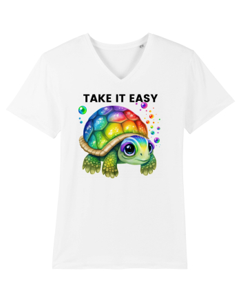 Broasca testoasa pictata in acuarela cu mesajul  Take it Easy White