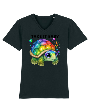 Broasca testoasa pictata in acuarela cu mesajul  Take it Easy Black