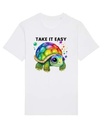 Broasca testoasa pictata in acuarela cu mesajul  Take it Easy White