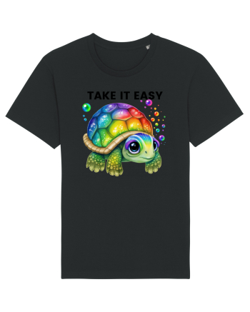 Broasca testoasa pictata in acuarela cu mesajul  Take it Easy Black