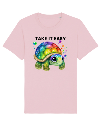 Broasca testoasa pictata in acuarela cu mesajul  Take it Easy Cotton Pink
