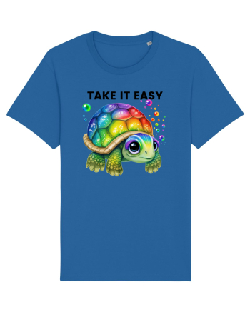 Broasca testoasa pictata in acuarela cu mesajul  Take it Easy Royal Blue