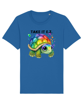 Broasca testoasa pictata in acuarela cu mesajul  Take it E.Z. Royal Blue