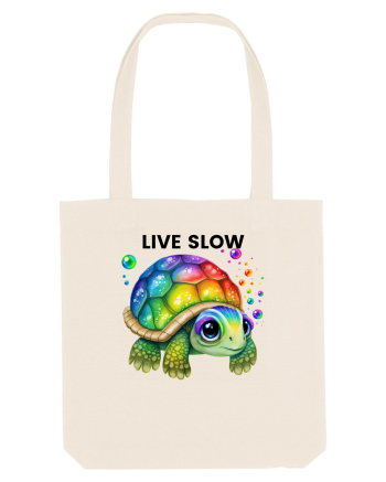 Broasca testoasa pictata in acuarela cu mesajul Live Slow Natural