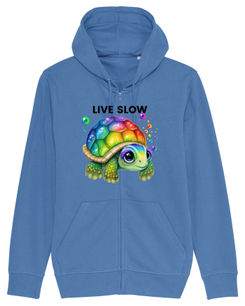 Broasca testoasa pictata in acuarela cu mesajul Live Slow Bright Blue