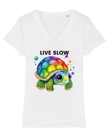 Broasca testoasa pictata in acuarela cu mesajul Live Slow White