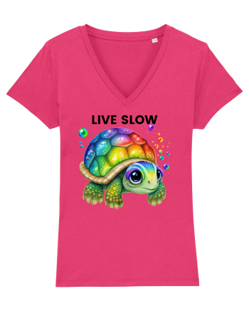 Broasca testoasa pictata in acuarela cu mesajul Live Slow Raspberry