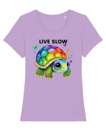 Broasca testoasa pictata in acuarela cu mesajul Live Slow Lavender Dawn