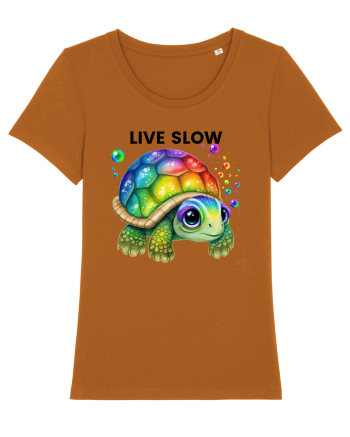 Broasca testoasa pictata in acuarela cu mesajul Live Slow Roasted Orange