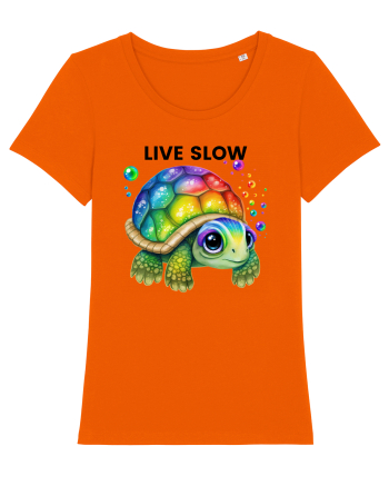 Broasca testoasa pictata in acuarela cu mesajul Live Slow Bright Orange