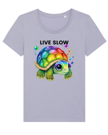 Broasca testoasa pictata in acuarela cu mesajul Live Slow Lavender