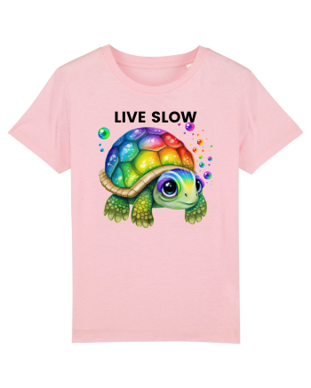 Broasca testoasa pictata in acuarela cu mesajul Live Slow Cotton Pink