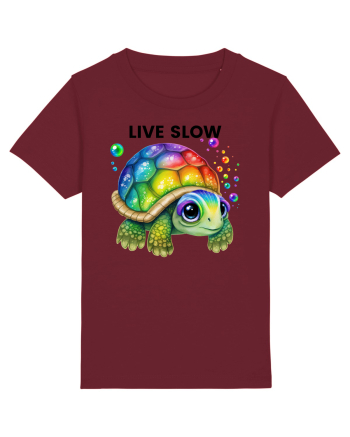 Broasca testoasa pictata in acuarela cu mesajul Live Slow Burgundy