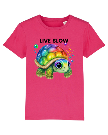 Broasca testoasa pictata in acuarela cu mesajul Live Slow Raspberry