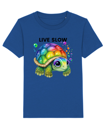 Broasca testoasa pictata in acuarela cu mesajul Live Slow Majorelle Blue