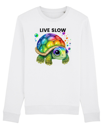 Broasca testoasa pictata in acuarela cu mesajul Live Slow White