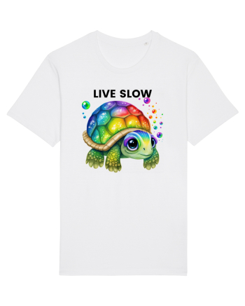 Broasca testoasa pictata in acuarela cu mesajul Live Slow White