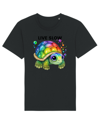 Broasca testoasa pictata in acuarela cu mesajul Live Slow Black