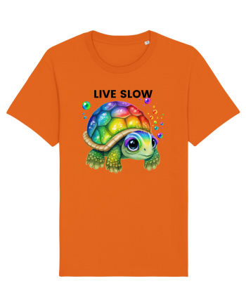 Broasca testoasa pictata in acuarela cu mesajul Live Slow Bright Orange