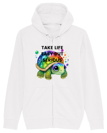 Broasca testoasa pictata in acuarela cu mesajul Take Life Easy but Serious White