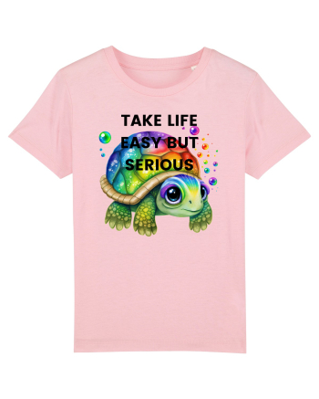 Broasca testoasa pictata in acuarela cu mesajul Take Life Easy but Serious Cotton Pink