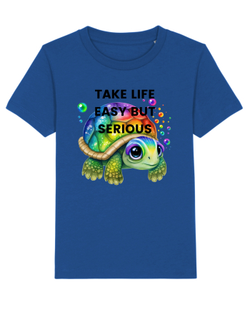 Broasca testoasa pictata in acuarela cu mesajul Take Life Easy but Serious Majorelle Blue